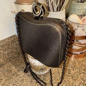 Vintage RODO ITALY Metallic Bronze Rhinestone‎ Clasp Evening Clutch Bag